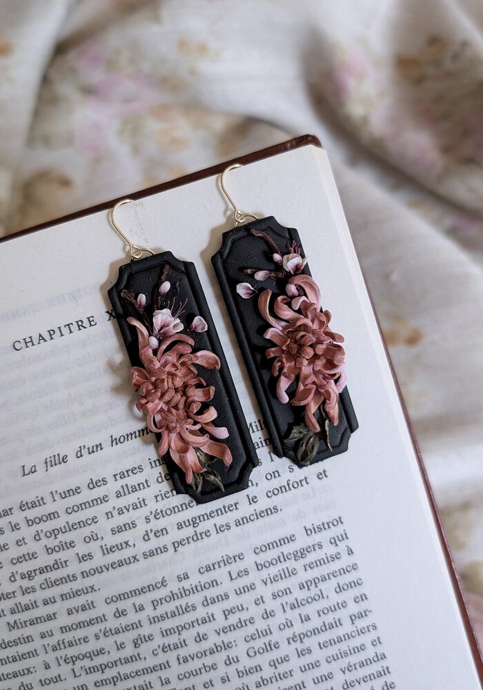 Chrysanthemum + cherry blossom earrings